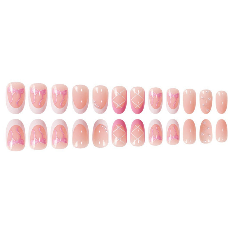 Elegant Decorative Press-On Nail Set with Bow and Pearl Accents Kalsten