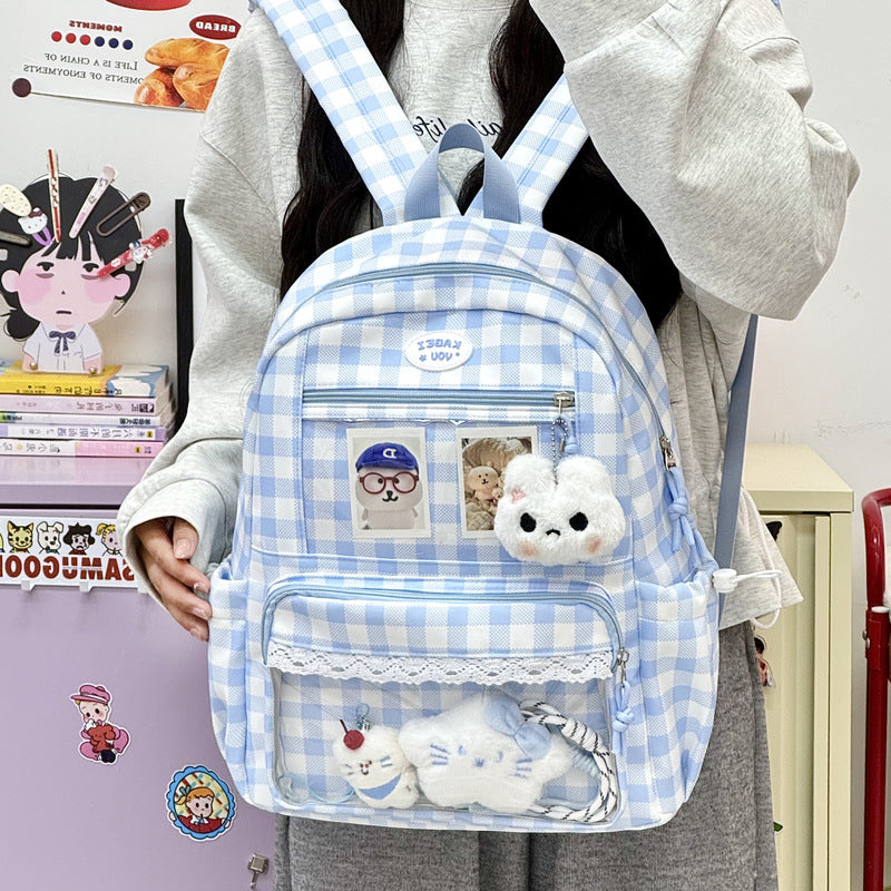 Transparent Front Pocket Checkered Backpack Kalsten