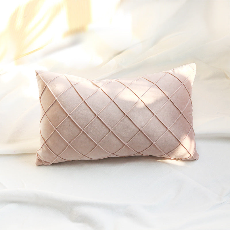 Diamond Lattice Tufted Rectangular Lumbar Pillow Cover with Hidden Zipper