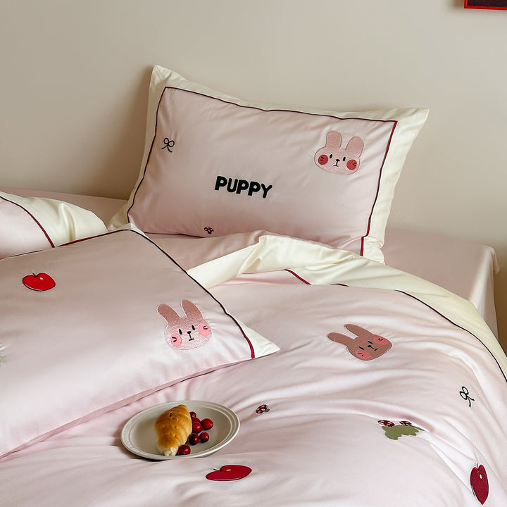 Checked cotton duvet cover set with appliquéd dog silhouettes and soft percale