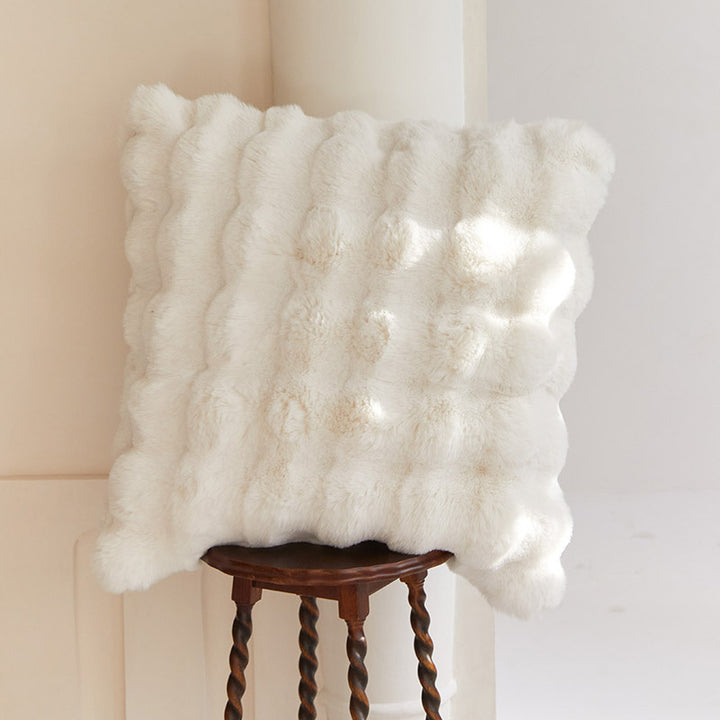 Cozy artificial fur throw blanket with wave structure and extra soft texture
