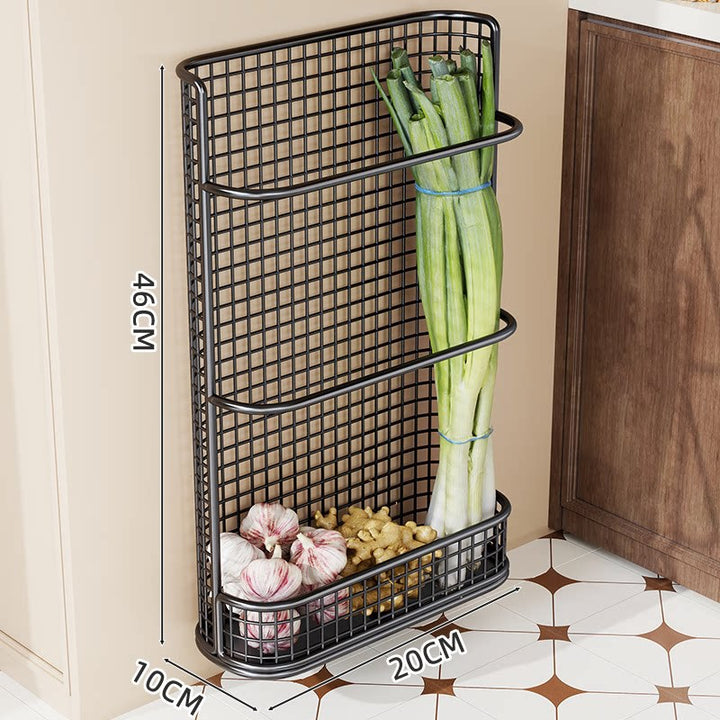 Slim Wall-Mounted Wire Grid Kitchen Vertical Storage Basket Organizer