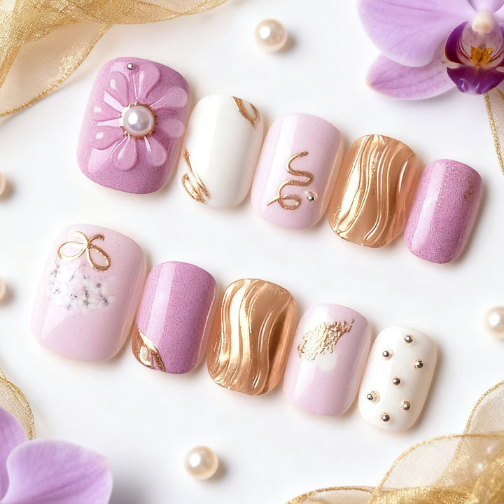 Floral and Pearl Decorative Press-On Nail Art Set Kalsten
