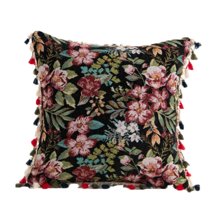 Decorative Bohemian Patchwork Tapestry Throw Pillow Cover with Pom-Pom Tassel Trim