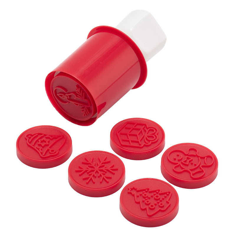 Interchangeable Round Cookie And Fondant Embossing Plunger With Multiple Patterned Silicone Discs