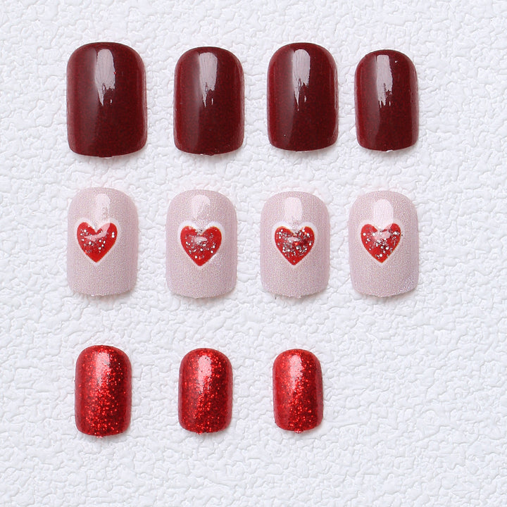 Heart-Embellished Glitter Press-On Nails Kalsten
