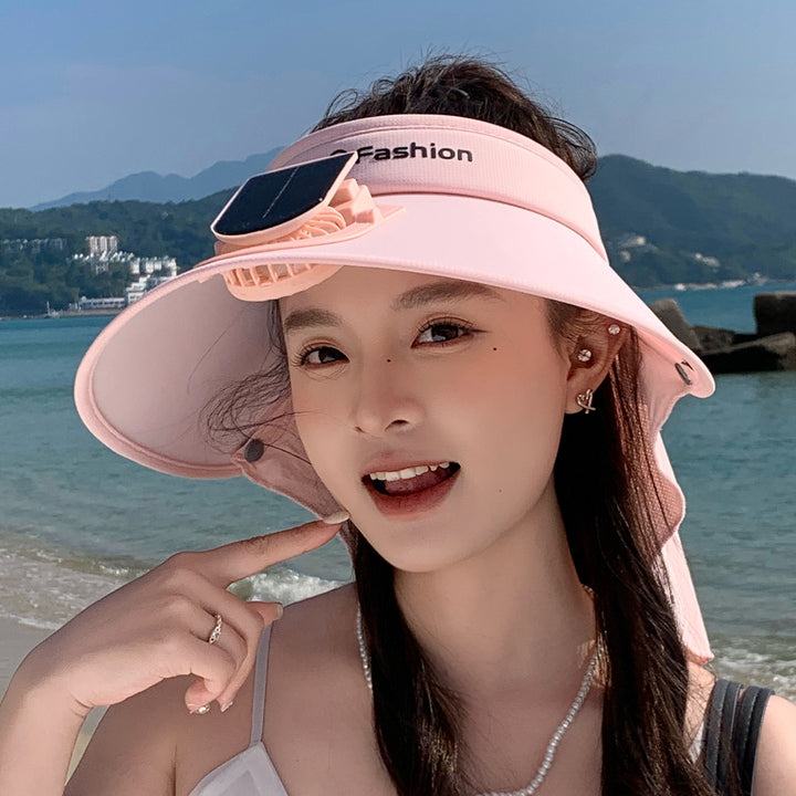 Visor with removable solar clip fan and UV protection neck strap Kalsten