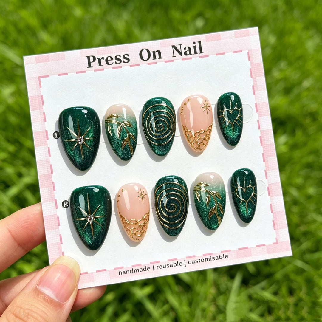 Artistic Press-On Nail Set with Customizable Designs