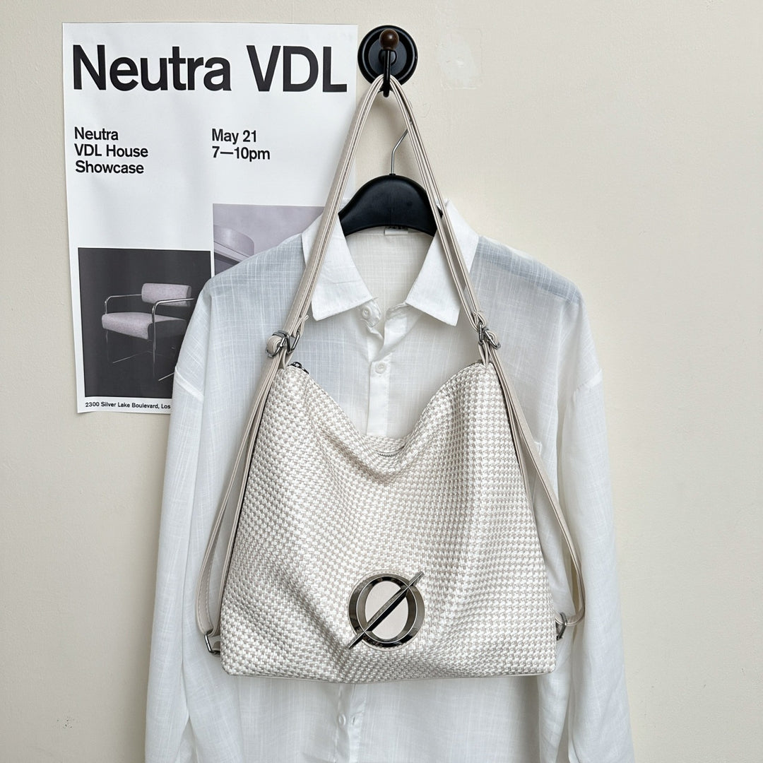 Textured Houndstooth Shoulder Bag