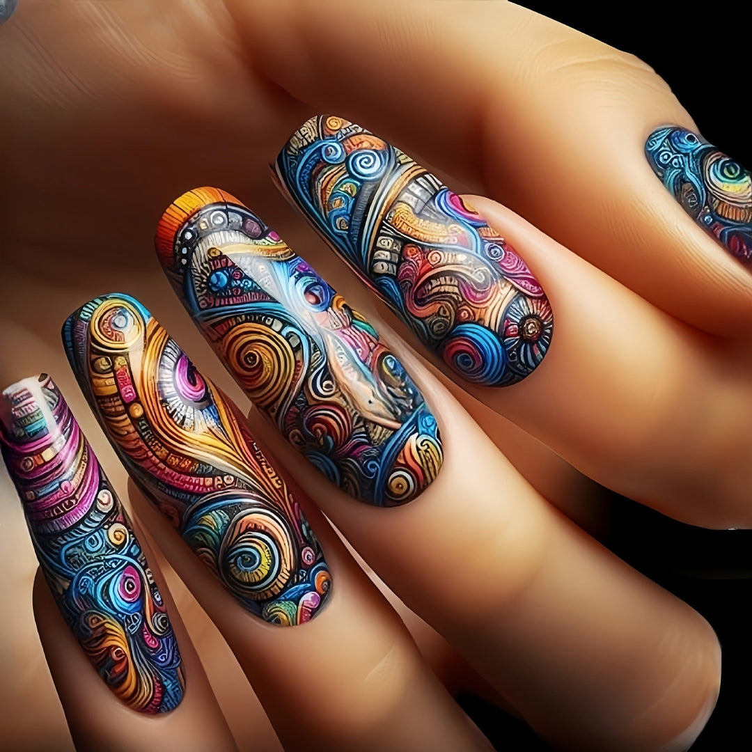 Artificial nails with glamorous glitter design and high gloss finish Kalsten