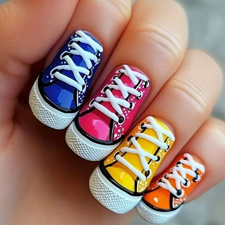 Creative art nails in colorful sneaker design Kalsten