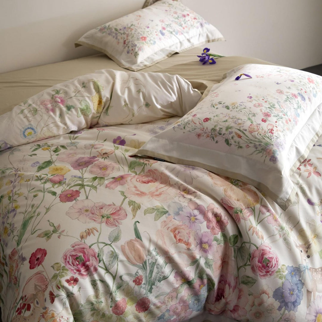 Luxurious satin bedding set with floral and berry design
