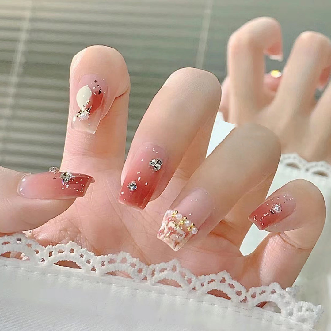Decorative Press-On Nail Extensions with Gem Accents Kalsten