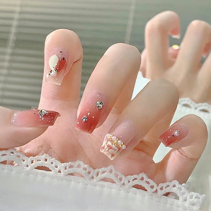 Decorative Press-On Nail Extensions with Gem Accents Kalsten
