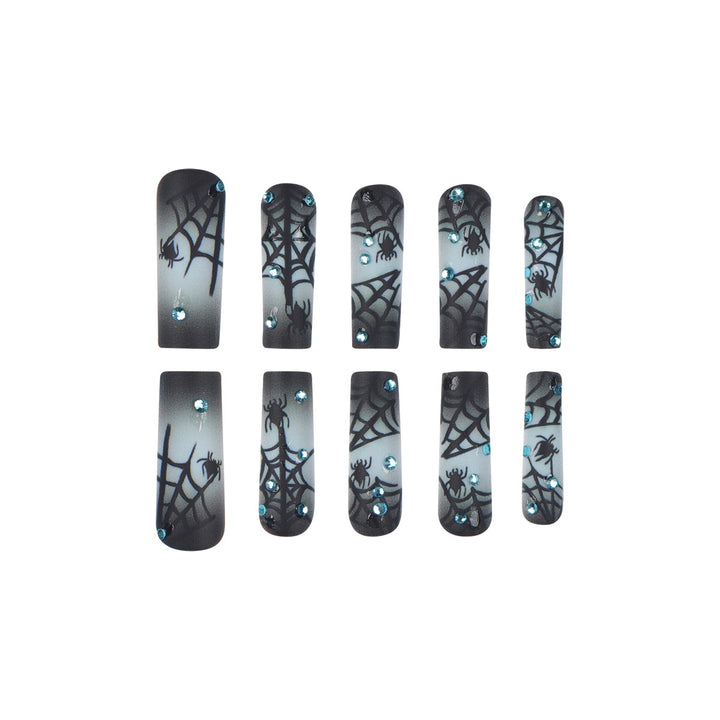Halloween-Themed Stiletto Press-On Nails with Spider Web Design Kalsten