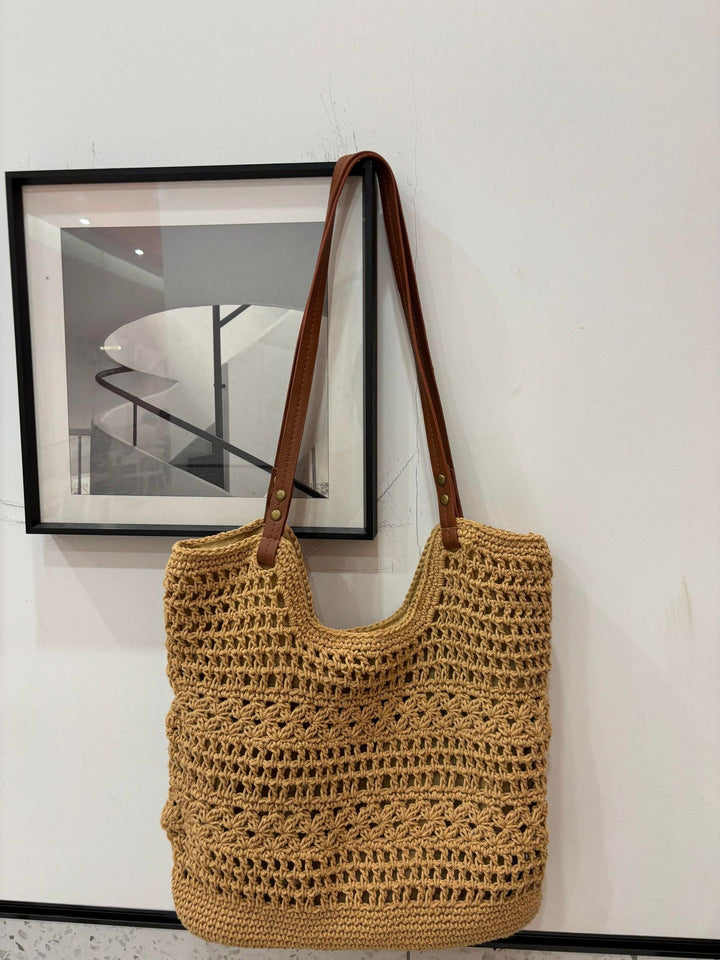 Hand-knotted shopper bag with integrated leather handle Kalsten