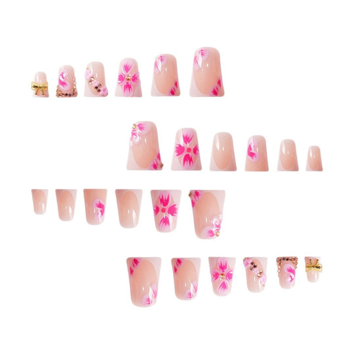 Elegant Floral Press-On Nail Art with Gem Accents Kalsten