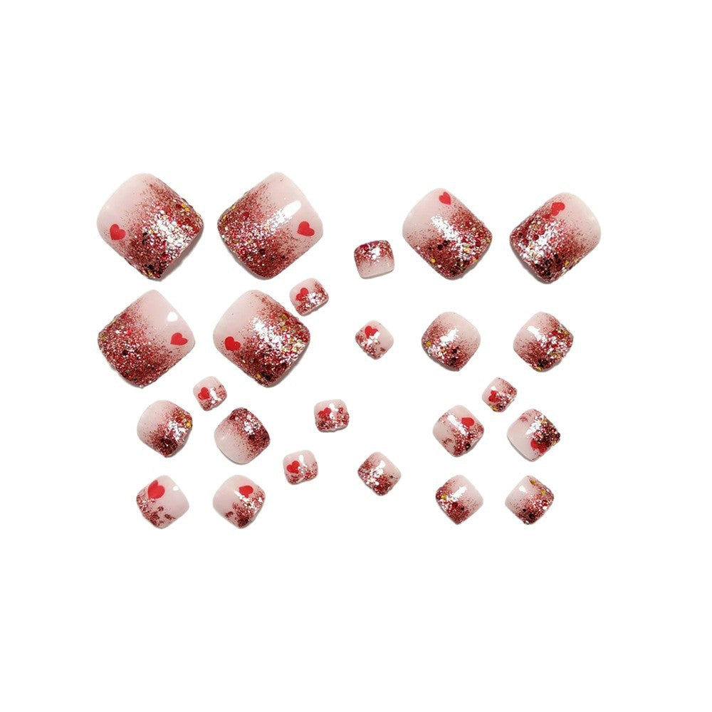 Artificial nails with glitter and heart pattern Kalsten