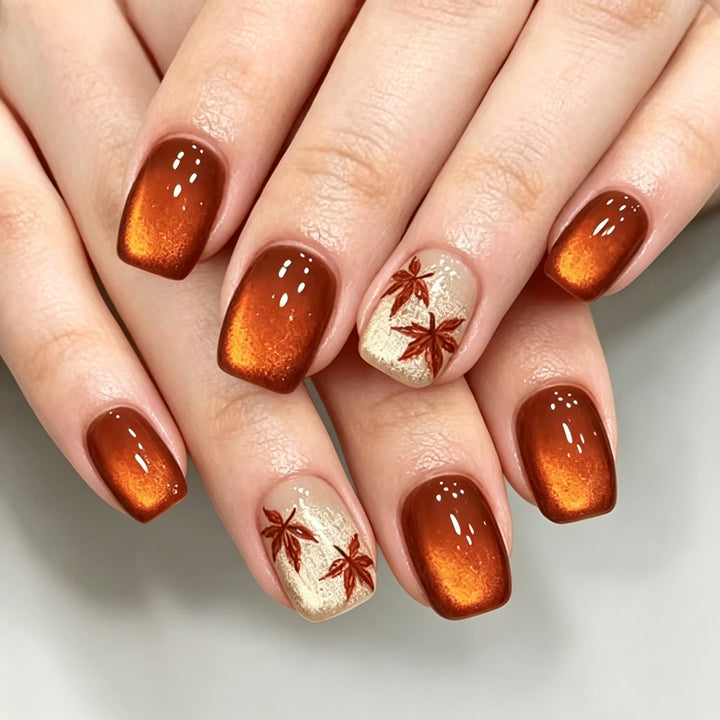 Autumn-Themed Press-On Nail Art Set with Leaf Design Kalsten