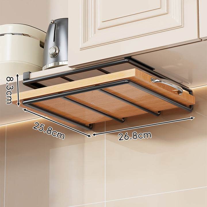 Under-Cabinet Bamboo Shelf with Multi-Hook Mug, Lid and Utensil Organizer