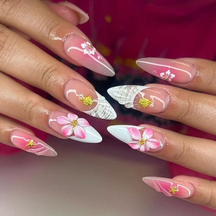 Floral-Designed Acrylic Nail Enhancements Kalsten