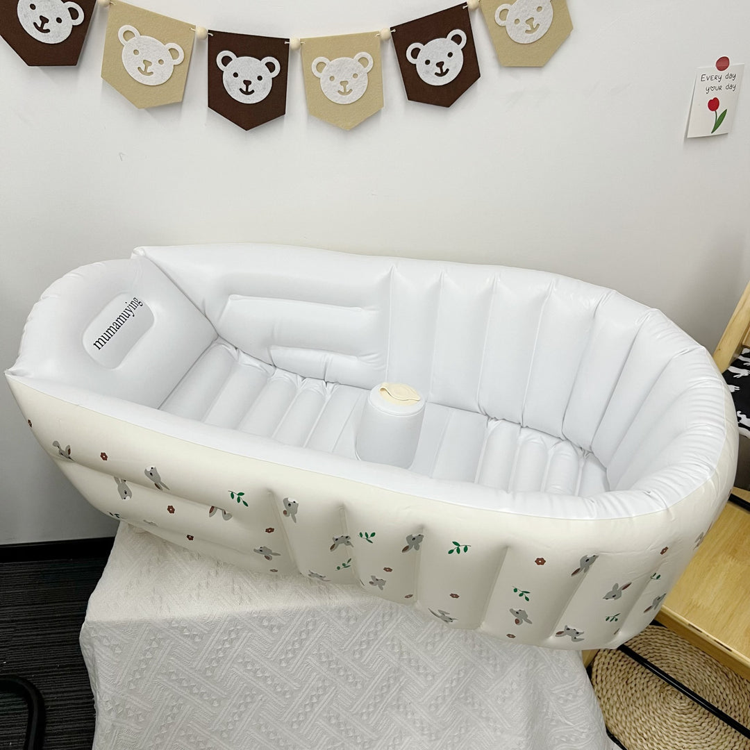 Inflatable Portable Baby Bathtub with Headrest and Built-In Cup Holder