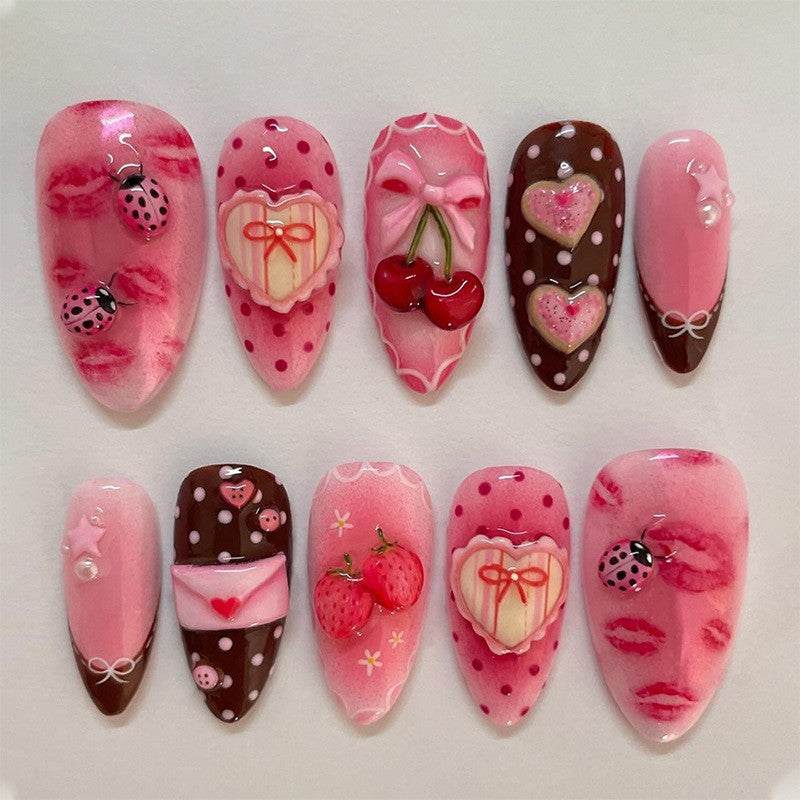 Romantic Kiss-Inspired Press-On Nail Art Set