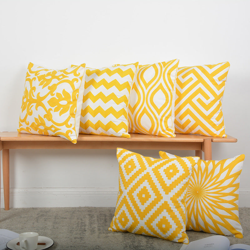 Sunburst Geometric Embroidered Cotton-Linen Throw Pillow Cover