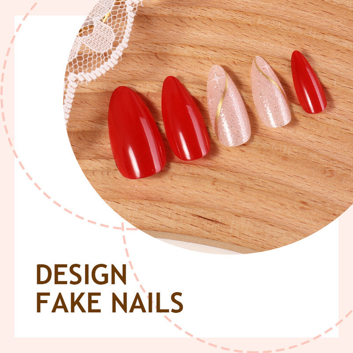 Artificial nail set with shiny red surface and stylish accents Kalsten