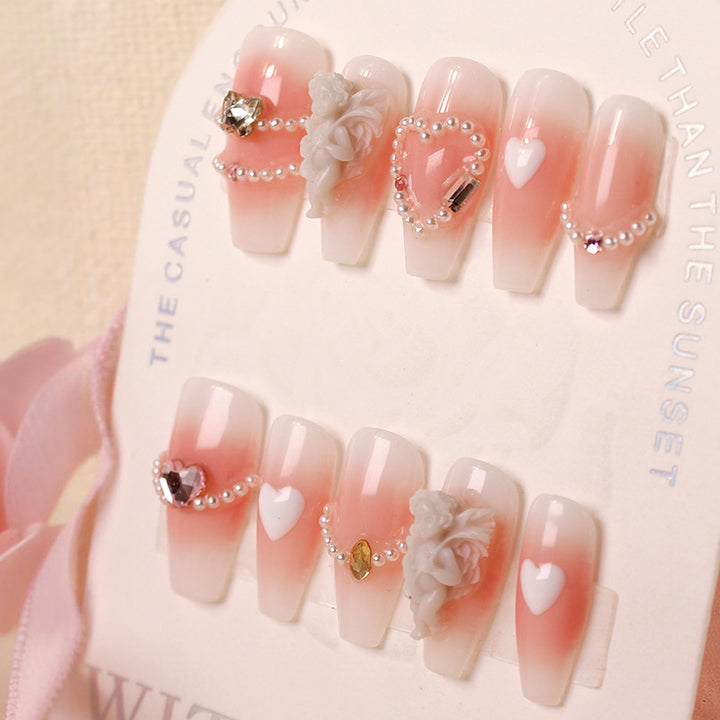 Nail art set with elegant pearl decoration and romantic designs Kalsten