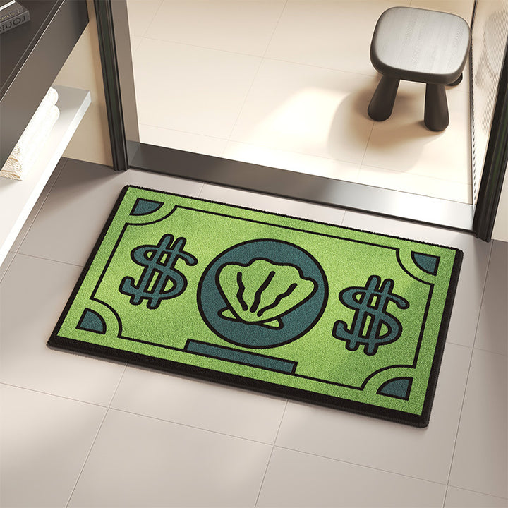 Absorbent Non-Slip Decorative Entrance Doormat with Graphic Dollar-Bill & Seashell Motif