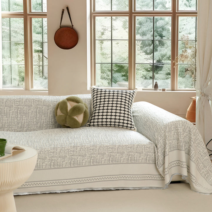 Multi-functional sofa cover and bedspread with woven floral pattern