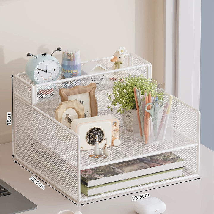 Multi-Tiered Mesh Desktop Organizer with Document Holders Kalsten