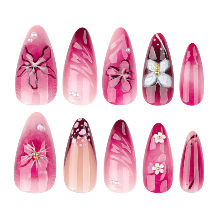 Artful nail extensions with floral details and ombre effect Kalsten