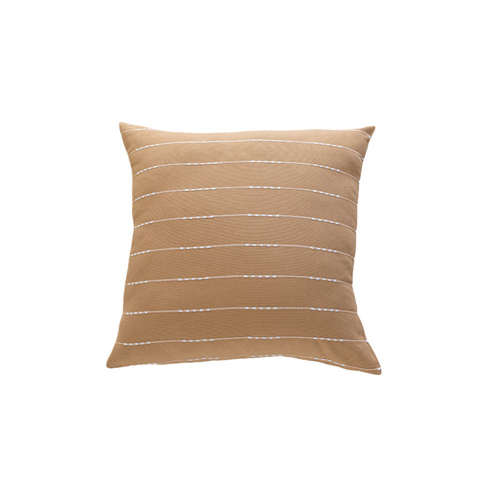 Handwoven Square Throw Pillow Cover with Horizontal Beaded Embroidered Stripes