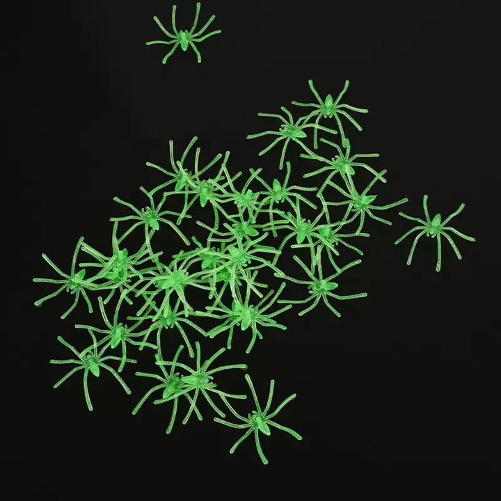 Decorative Halloween spider web with artificial spiders