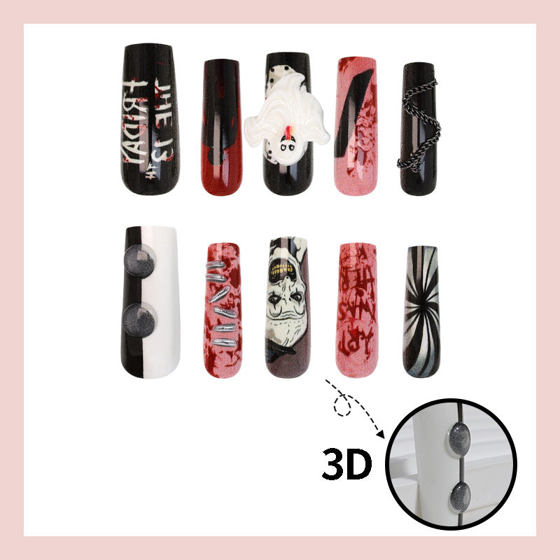Halloween artificial nail set with creepy motifs and extravagant designs Kalsten