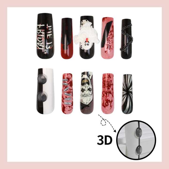 Halloween artificial nail set with creepy motifs and extravagant designs Kalsten