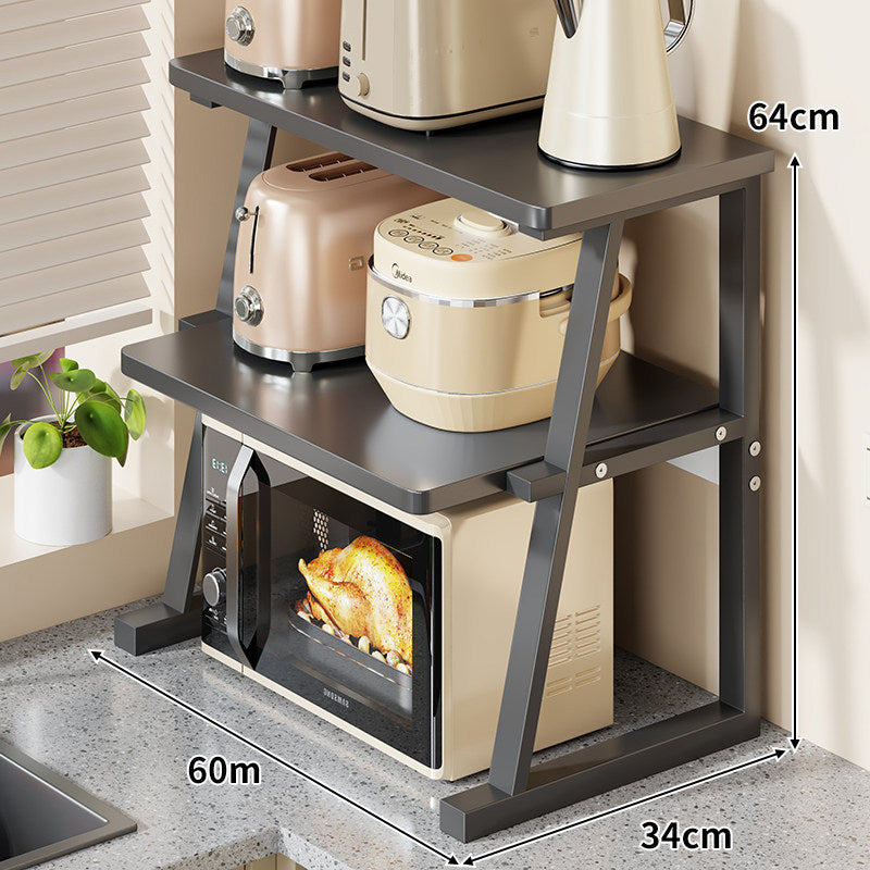 Compact Two-Tier Kitchen Microwave and Appliance Stand with Heat-Resistant Top and Open Lower Storage