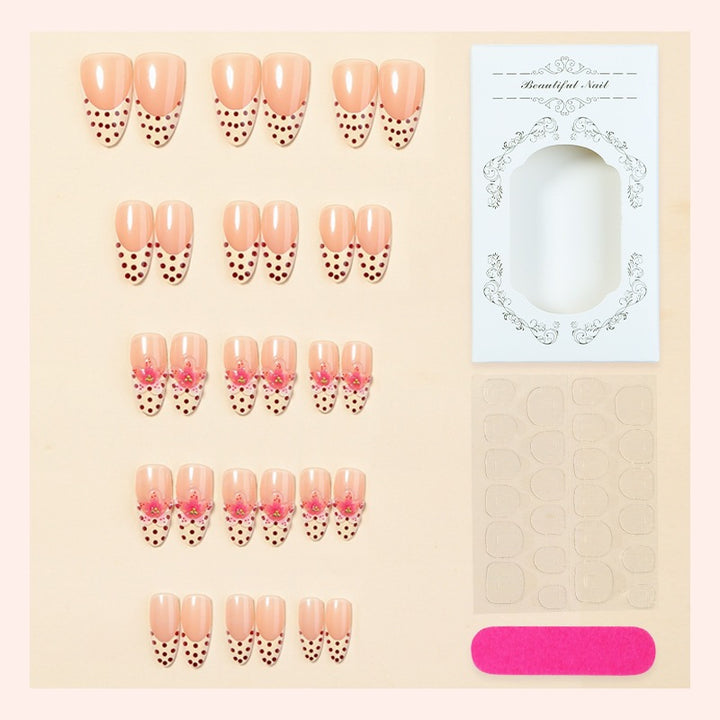 Artificial Nail Set with Floral Design and Elegant Dots Kalsten