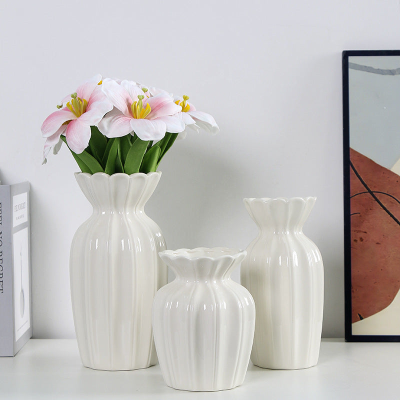 Fluted Ceramic Decorative Flower Vase Kalsten