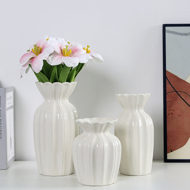 Fluted Ceramic Decorative Flower Vase Kalsten