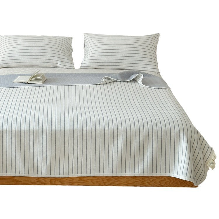 Reversible jacquard-knit blanket with fine stripes & matching pillowcase set