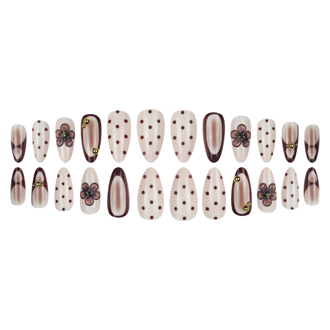 Artistic Press-On Nail Set with Floral and Geometric Designs Kalsten