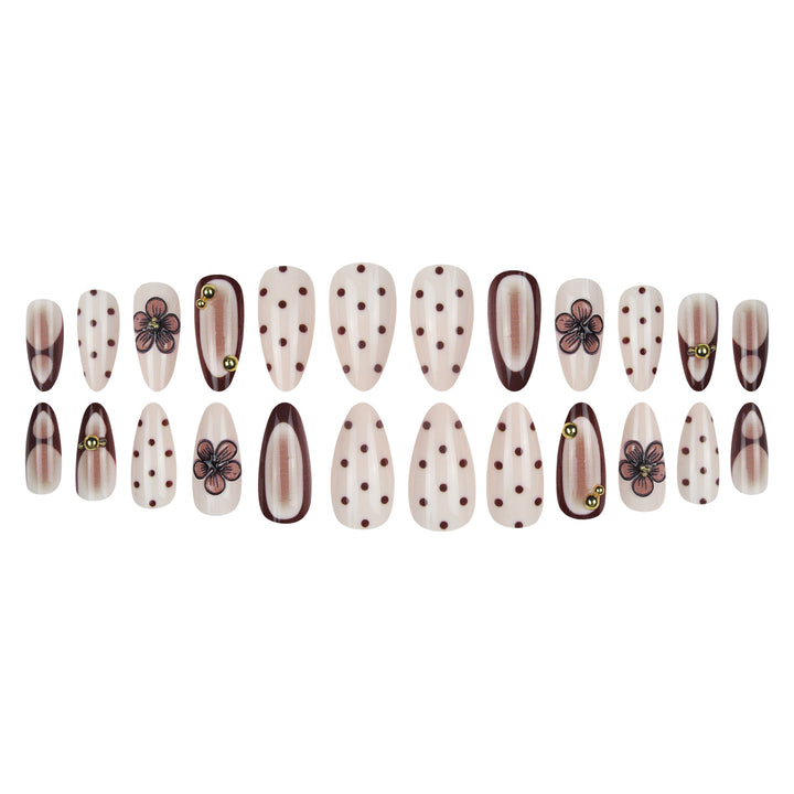 Artistic Press-On Nail Set with Floral and Geometric Designs Kalsten