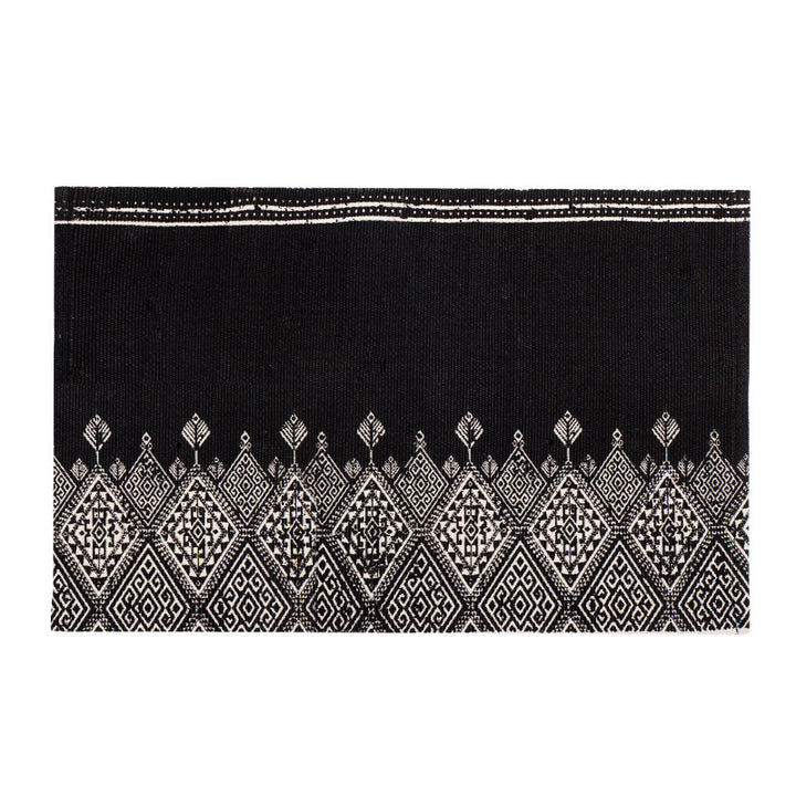 Flat-woven cotton runner with Mediterranean tile jacquard and decorative fringes Kalsten