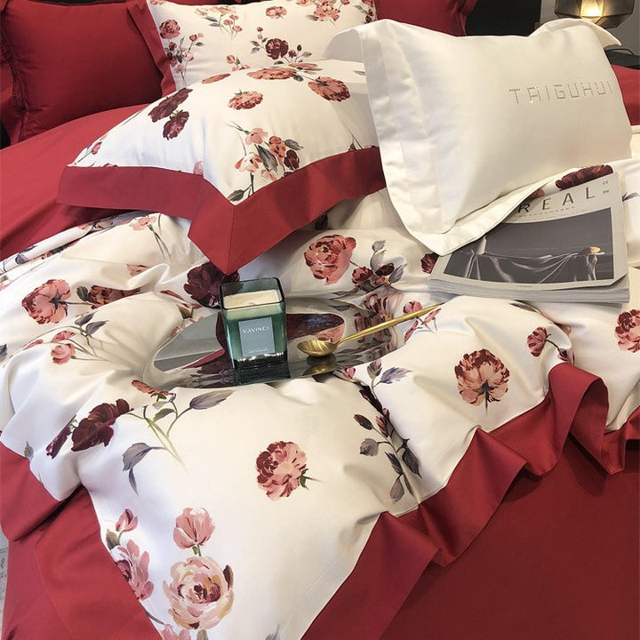 Bedding set with floral printed edge and contrasting hem Kalsten