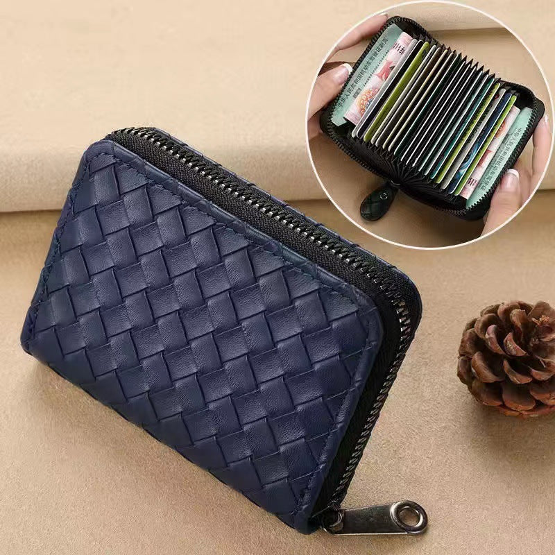 Woven Leather Zippered Wallet