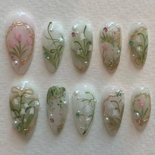 Floral Decorative Press-On Nail Extensions Kalsten