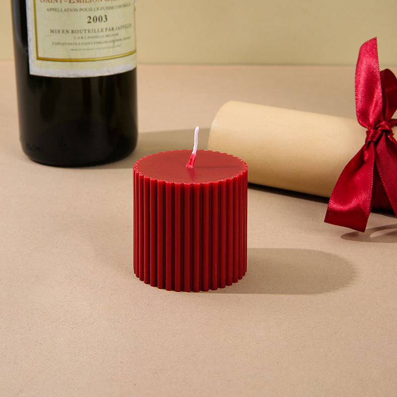 Ribbed Stacked Sphere Decorative Scented Pillar Candle With Long Cotton Wick